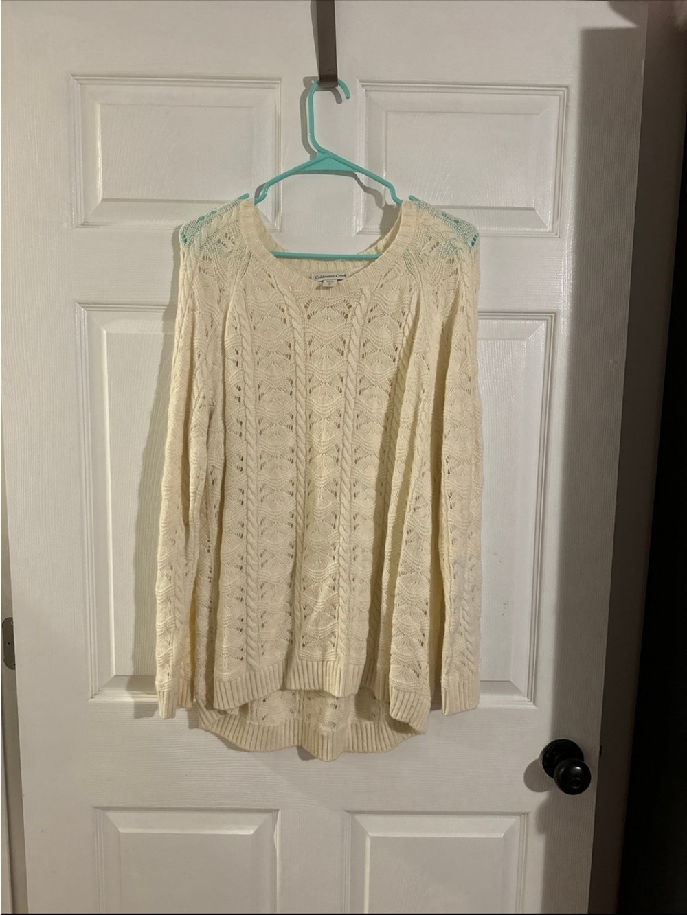 Coldwater Creek Cream Open-Knit Scoop Neck Sweater